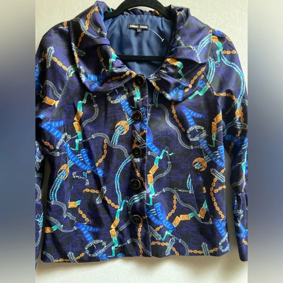 Samuel Dong Designer printed flared sleeve button blazer Sz S - Picture 9 of 16